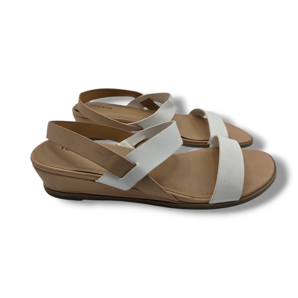 Torrid Wedge Sandals Womens 11W White Faux Leather Strappy Slingback‎